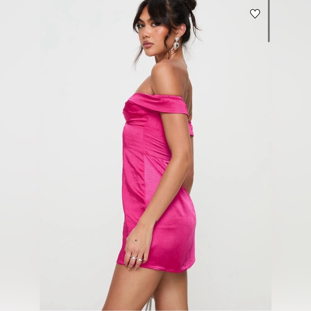 NWT- Princess Polly Rava Off The Shoulder Mini Dress, Hot Pink, Size 8 - Picture 3 of 12